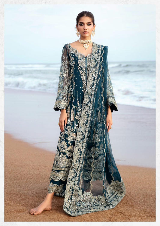 Pure Chiffon Navy Blue Embroidered Dress - WW256