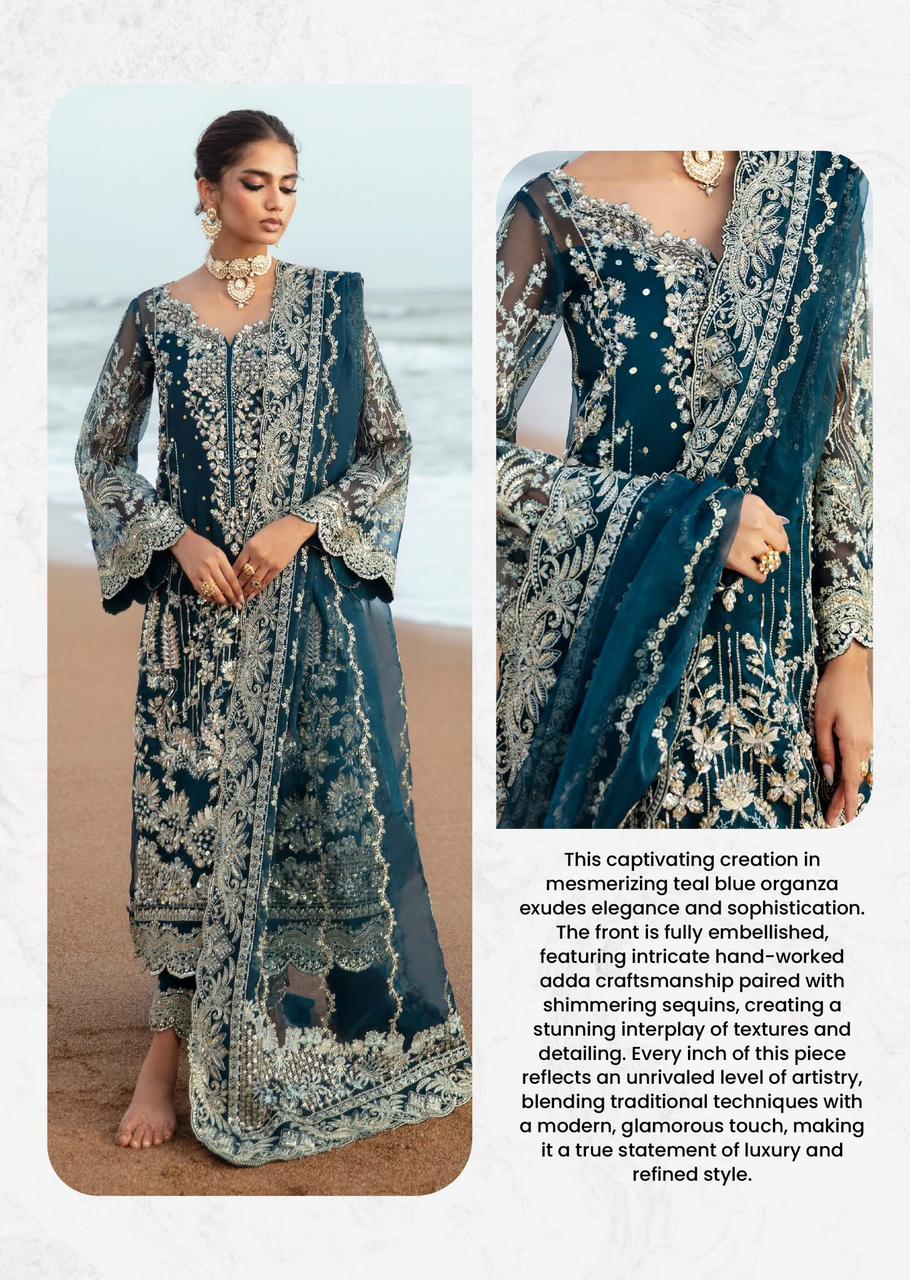 Pure Chiffon Navy Blue Embroidered Dress - WW256