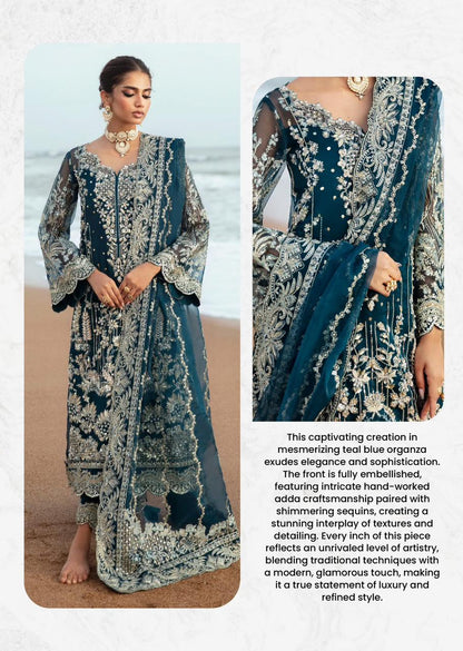 Pure Chiffon Navy Blue Embroidered Dress - WW256