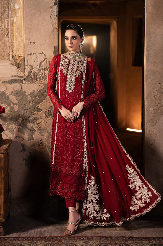 Pure Chiffon Reddish Mahroon Embroidered Dress - WW258