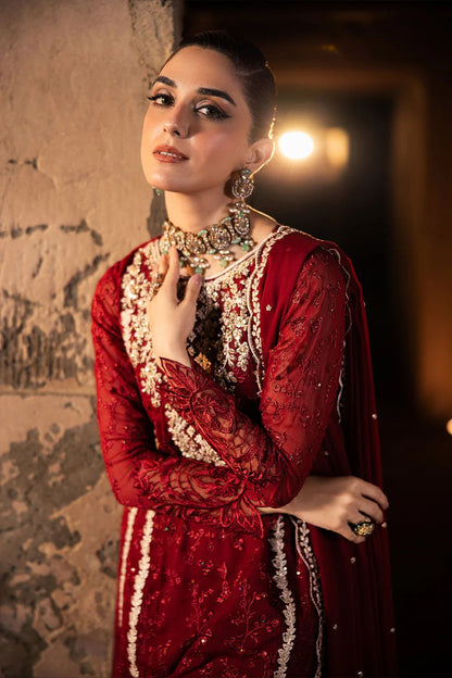 Pure Chiffon Reddish Mahroon Embroidered Dress - WW258
