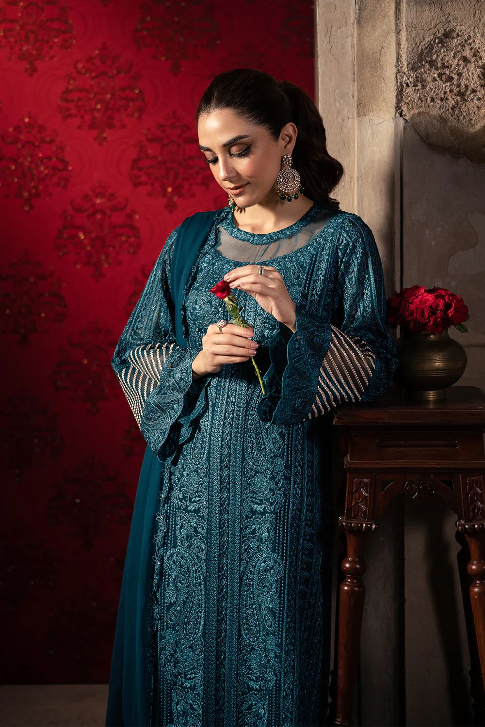Pure Chiffon Midnight Blue Embroidered Dress : PW216