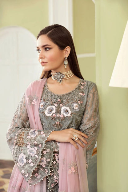 Pure Chiffon Grey Embroidered Dress : WW274