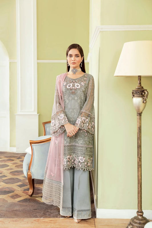 Pure Chiffon Grey Embroidered Dress : WW274