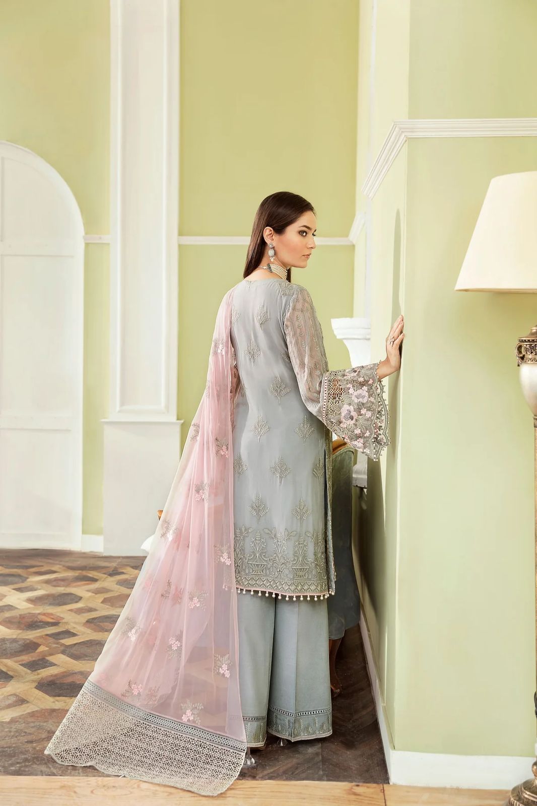 Pure Chiffon Grey Embroidered Dress : WW274