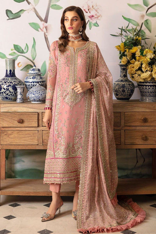 Pure Chiffon Pink Embroidered Dress - WW275