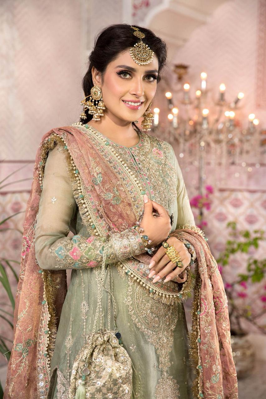 Pure Chiffon Sea Green Embroidered Dress - WW303