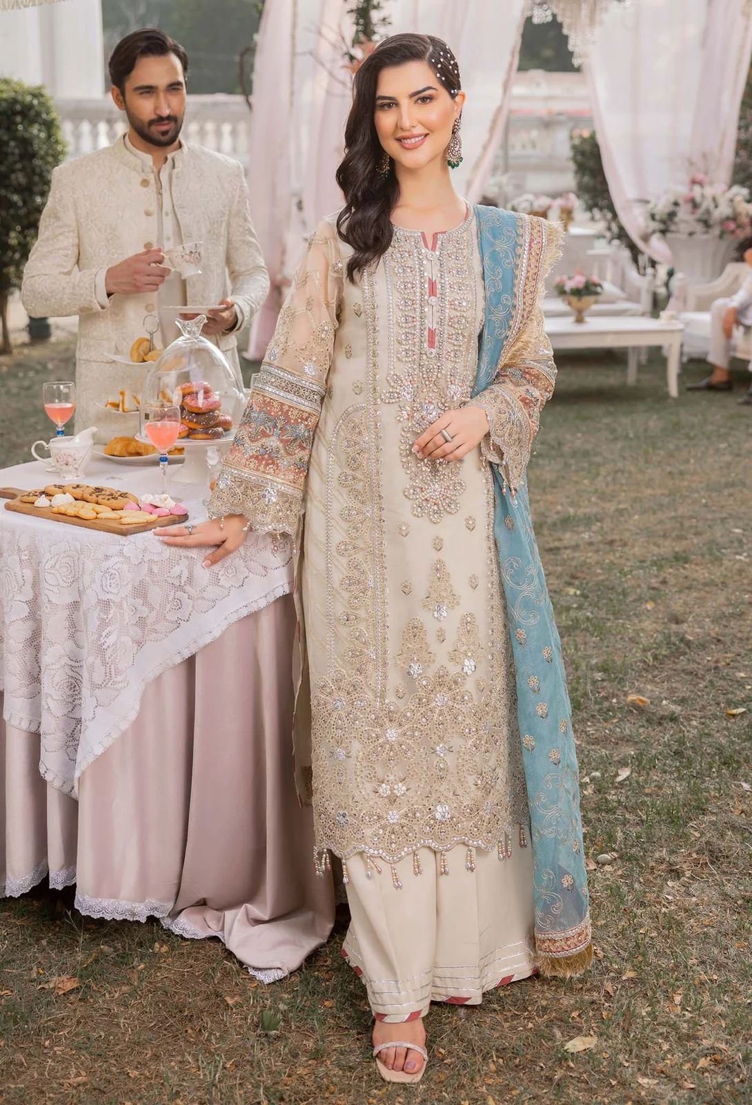 Pure Organza Wedding Embroidered Dress - WW302