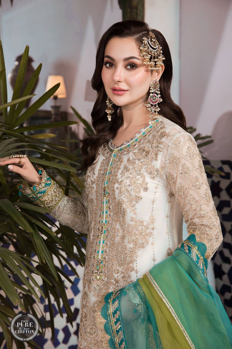 Pure Chiffon Off White Embroidered Dress - WW300