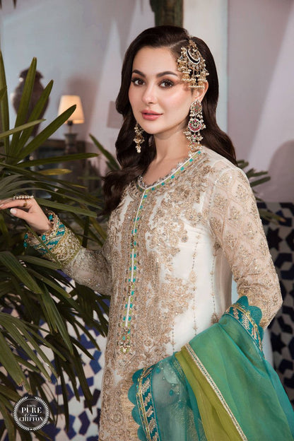 Pure Chiffon Off White Embroidered Dress - WW300
