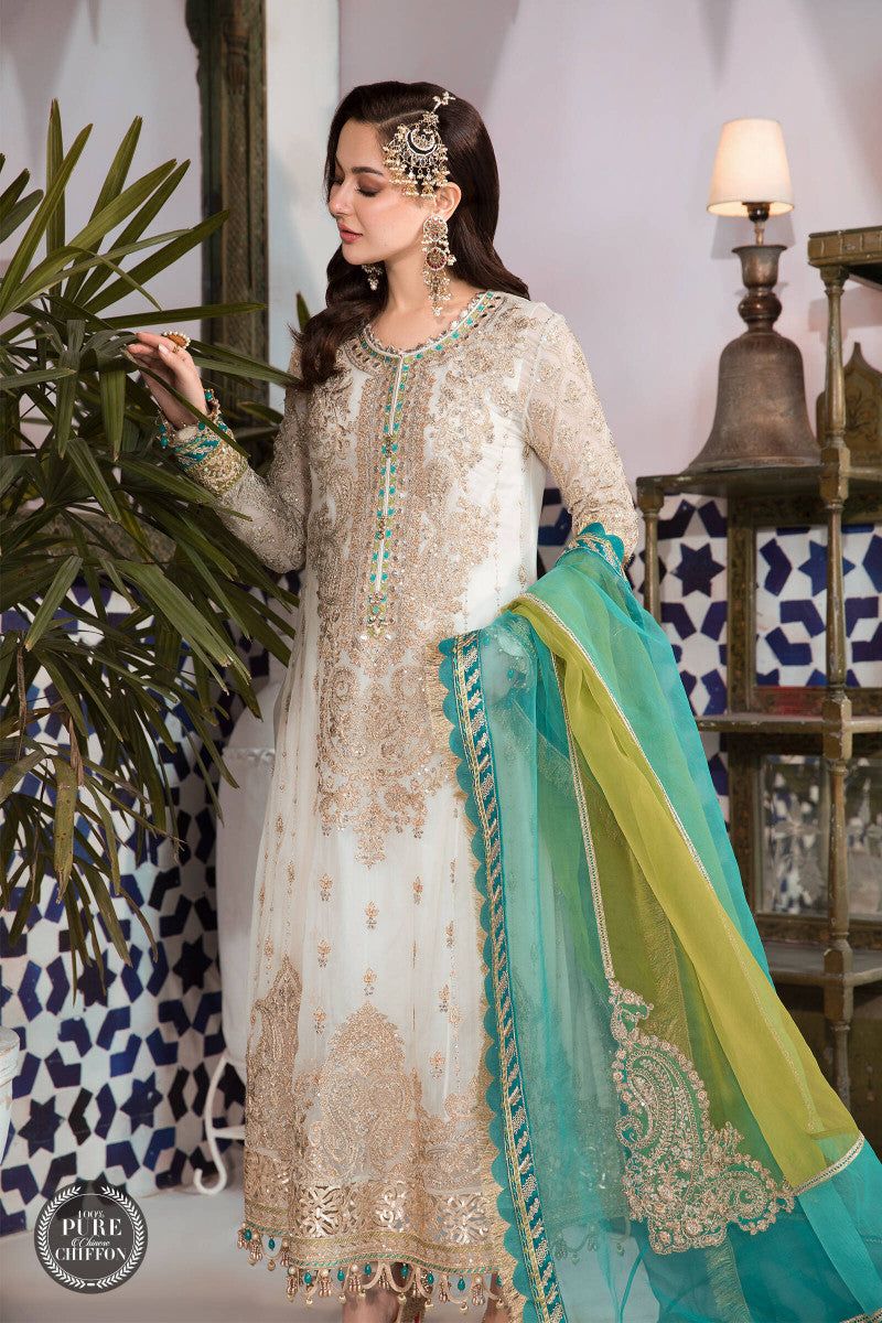 Pure Chiffon Off White Embroidered Dress - WW300