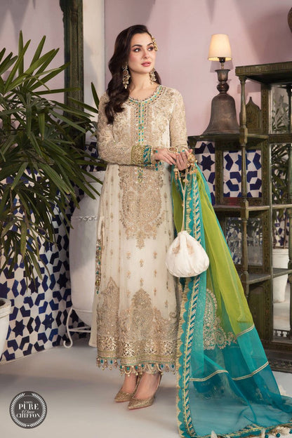 Pure Chiffon Off White Embroidered Dress - WW300
