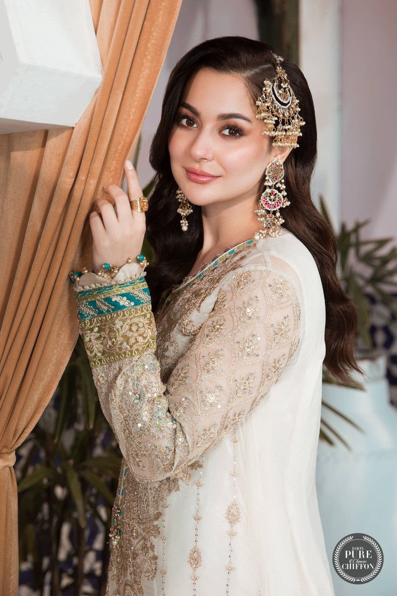 Pure Chiffon Off White Embroidered Dress - WW300