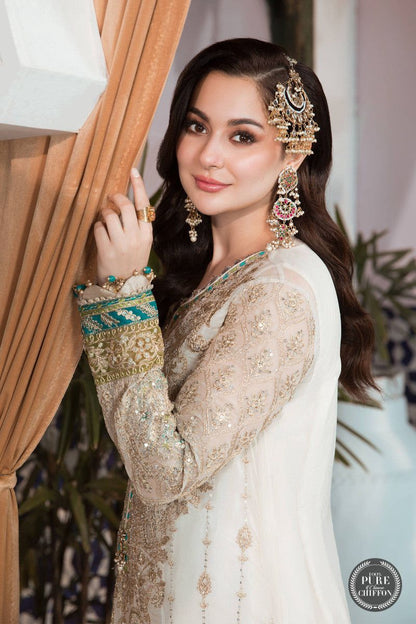 Pure Chiffon Off White Embroidered Dress - WW300