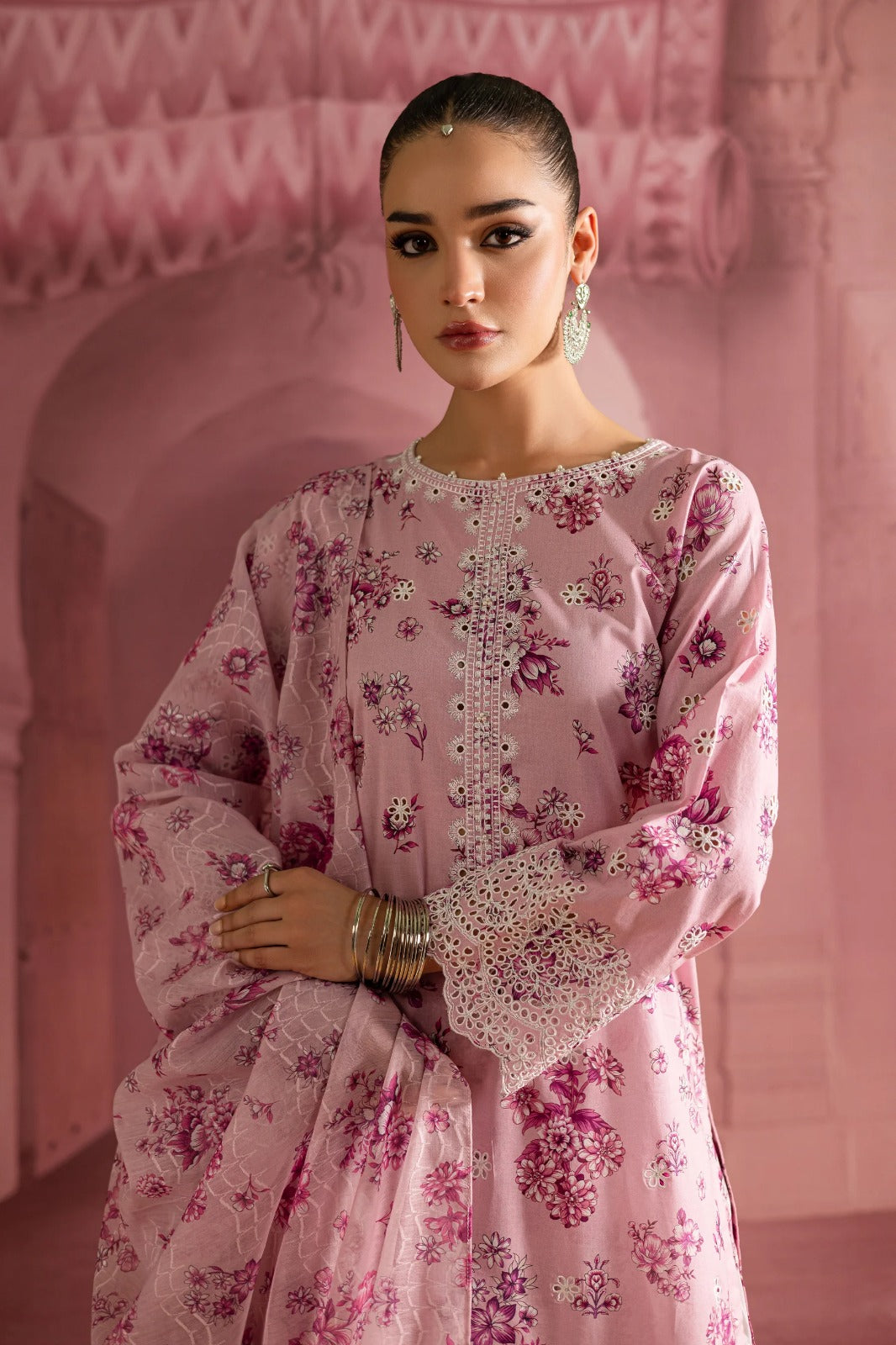 Pure Shamouse Silk Pink Embroidered Dress - PW2267