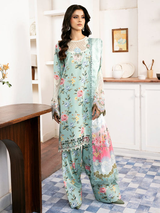 Pure Lawn Aqua Green Embroidered Dress - LL225