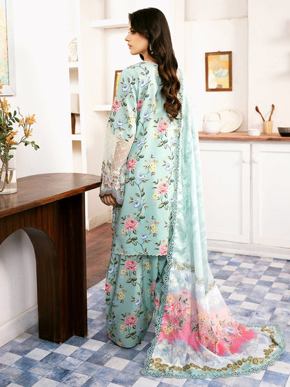 Pure Lawn Aqua Green Embroidered Dress - LL225