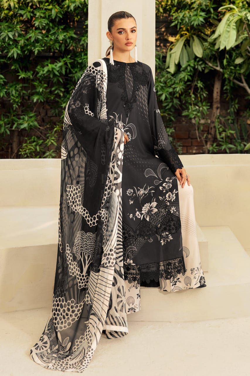 Pure Lawn Black Embroidered Dress - LL218