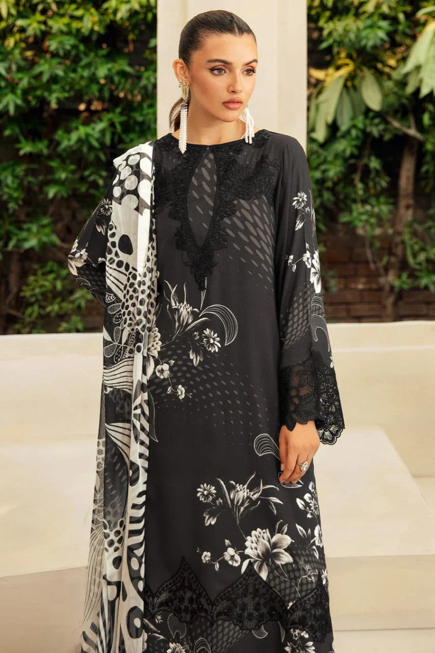 Pure Lawn Black Embroidered Dress - LL218