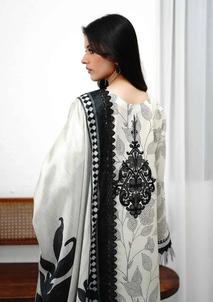 Pure Lawn Black & White Embroidered Dress - LL214