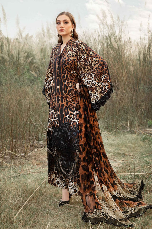 Pure Lawn Cheetah Print Embroidered Dress - LL213