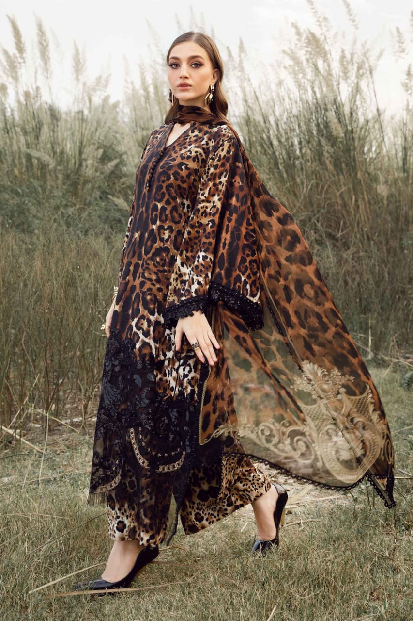 Pure Lawn Cheetah Print Embroidered Dress - LL213