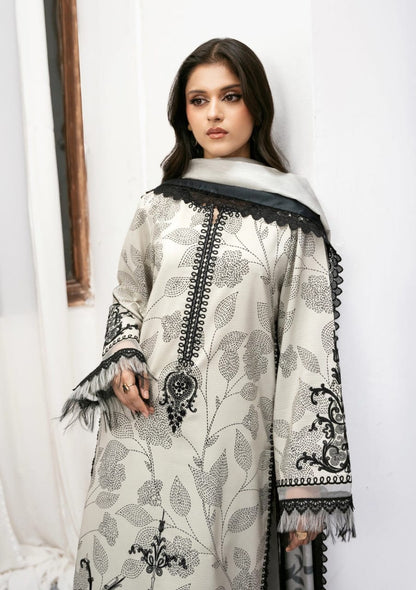 Pure Lawn Black & White Embroidered Dress - LL214