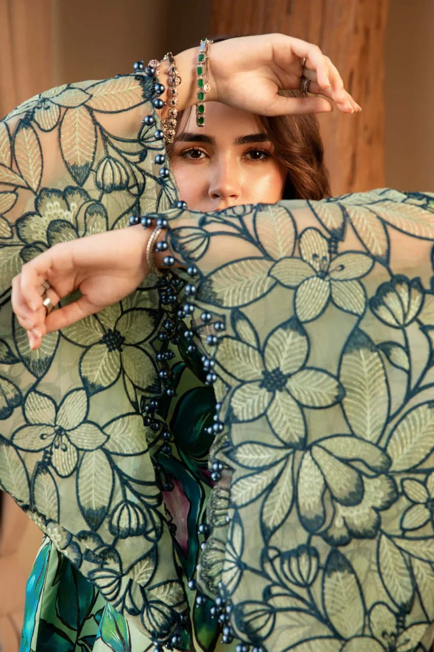 Pure Lawn Green Embroidered Dress - LL230