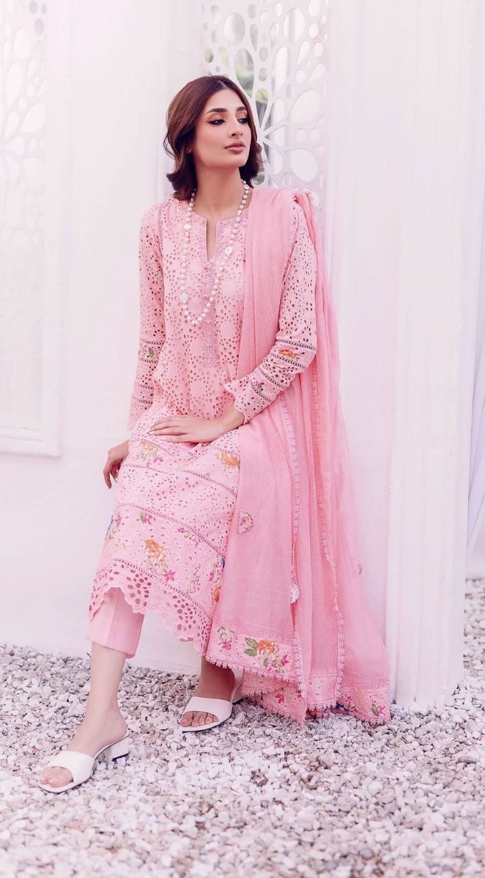 Pure Lawn Pink Chickenkari Dress - LL237