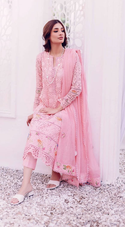 Pure Lawn Pink Chickenkari Dress - LL263