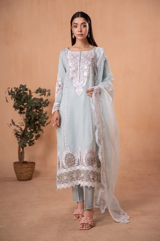 Pure Lawn Aqua Green Embroidered Dress - LL236