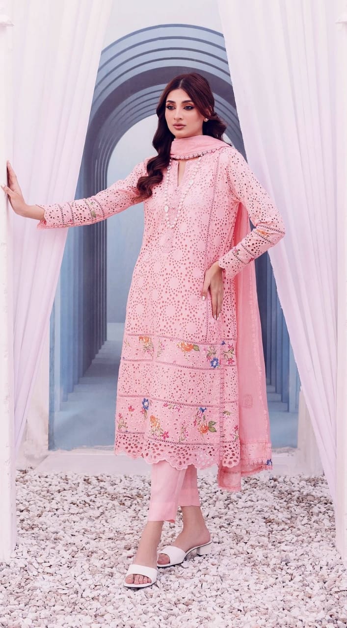 Pure Lawn Pink Chickenkari Dress - LL263