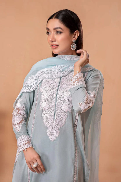Pure Lawn Aqua Green Embroidered Dress - LL236