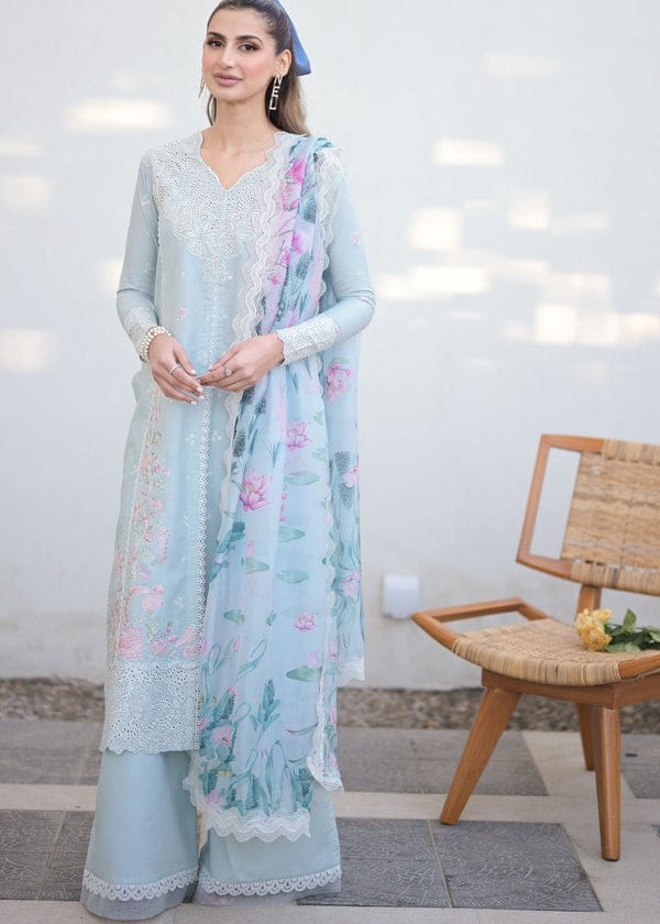 Pure Lawn Sky Blue Embroidered Dress - LL261
