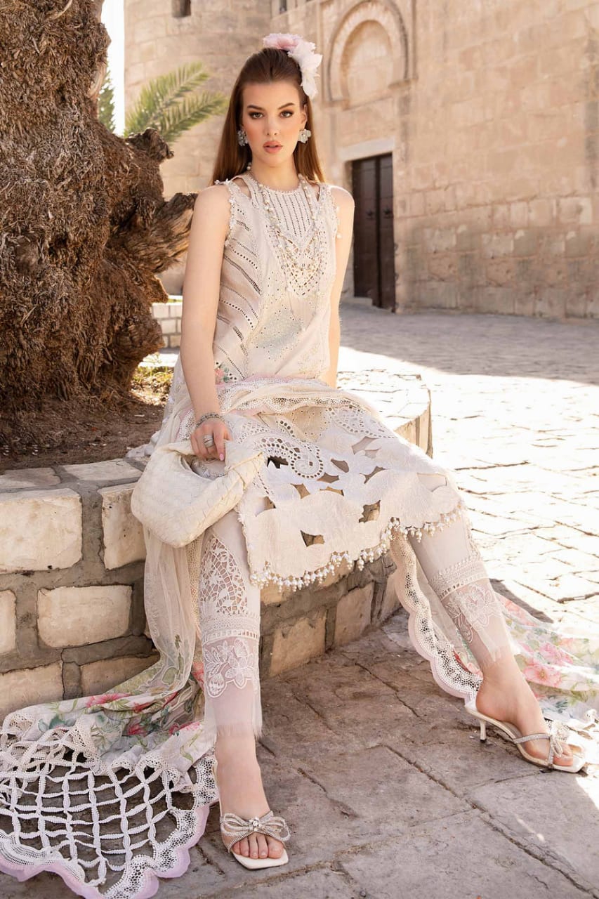 Pure Lawn Off White Chickenkari Dress - LL309