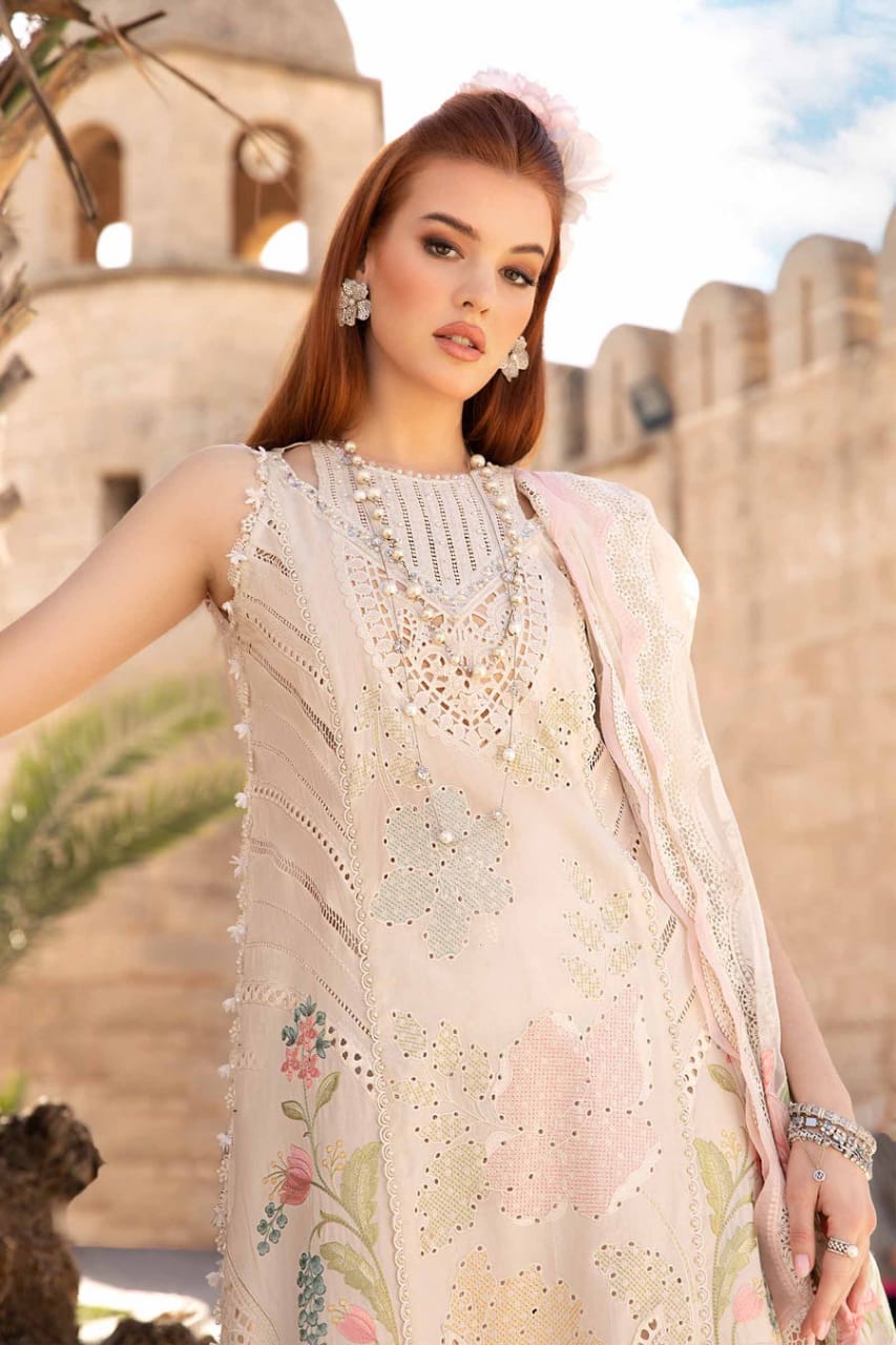 Pure Lawn Off White Chickenkari Dress - LL309