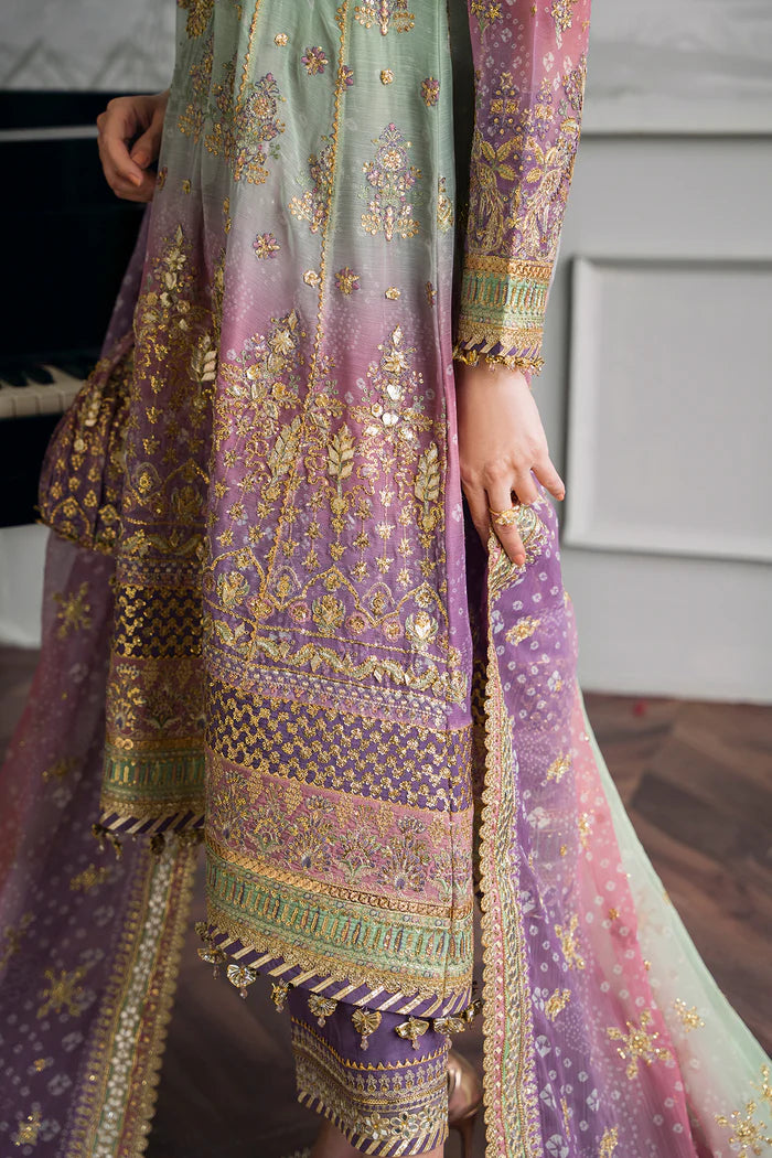 Pure Chiffon Triple Shaded Chunri Embroidered Dress - WW316