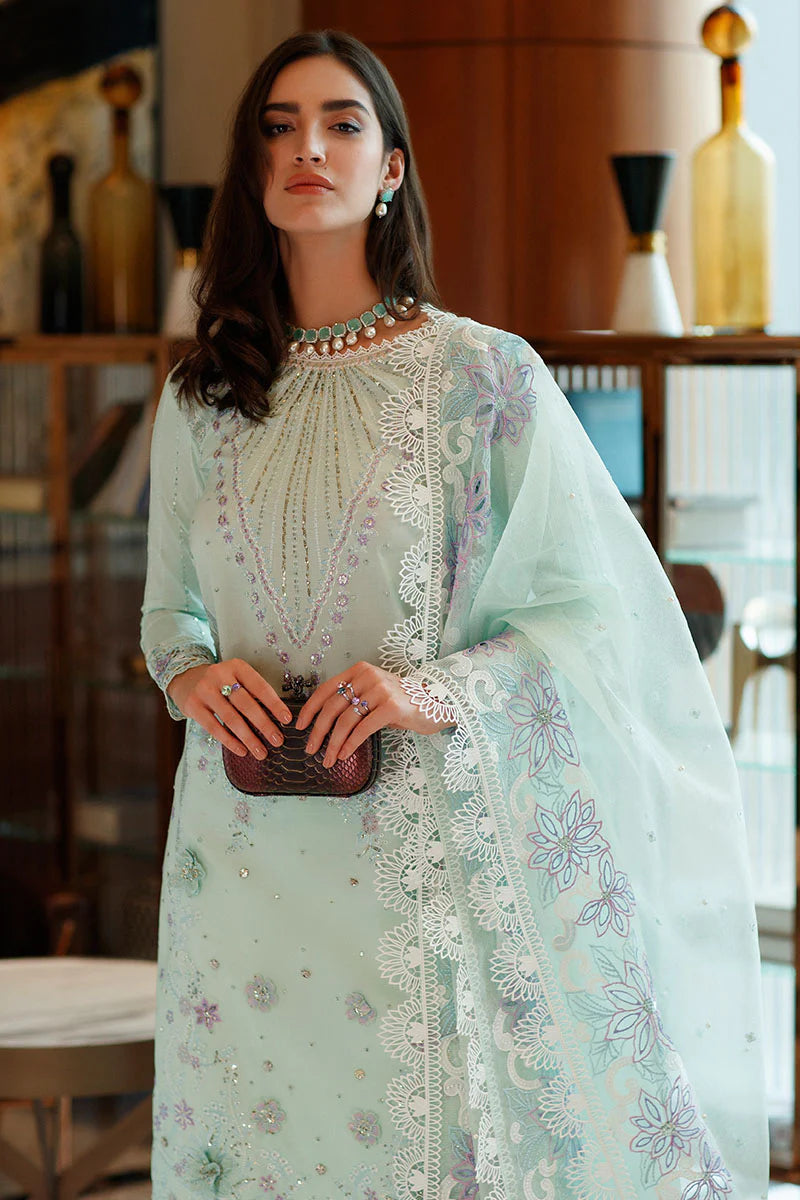 Pure Lawn Turquoise Embroidered Dress - LL244