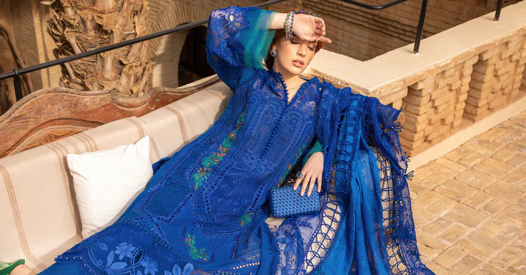 Pure Lawn Blue Embroidered Dress - LL246