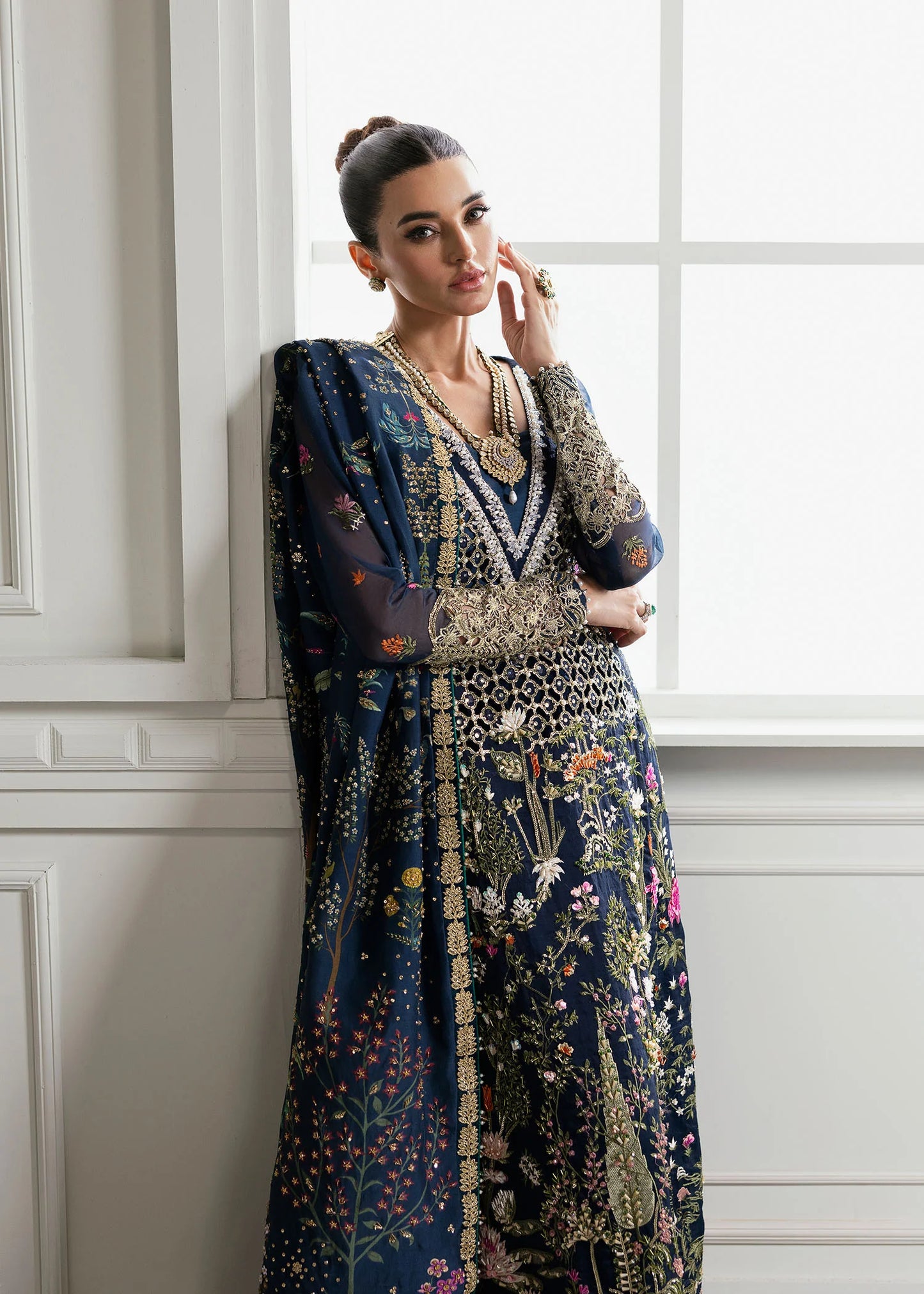 Pure Organza Midnight Blue Embroidered Dress : WW282