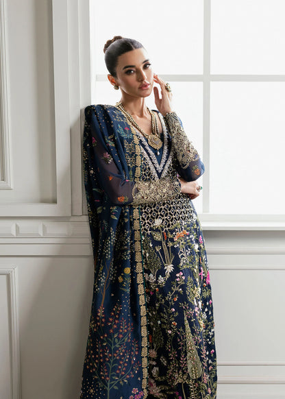 Pure Organza Midnight Blue Embroidered Dress : WW282