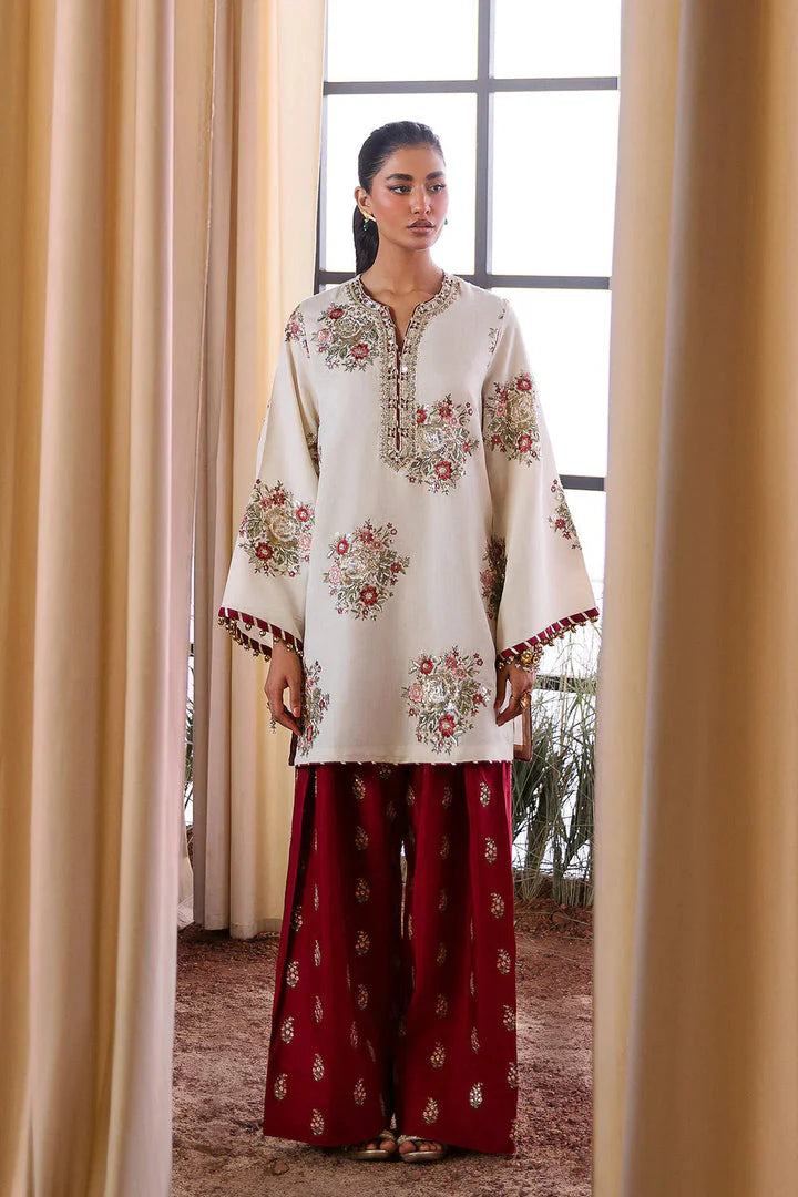 Pure Raw Silk Embroidered Dress with Hand Bag - PW220