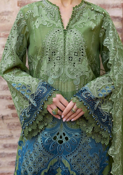 Pure Lawn Pista & Teal Blue Embroidered Dress : LL280