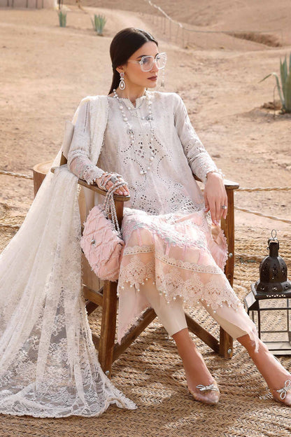 Pure Lawn Off White Chickenkari Dress : LL298