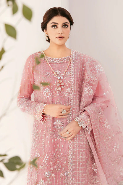 Pure Net Flamingo Pink Embroidered Dress - WW288