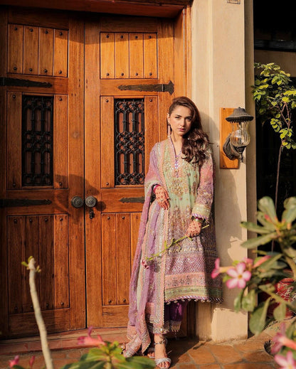 Pure Chiffon Green Formal Embroidered Dress : WW202