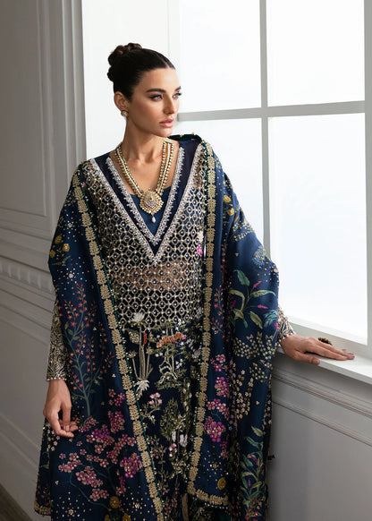 Pure Organza Midnight Blue Embroidered Dress : WW282