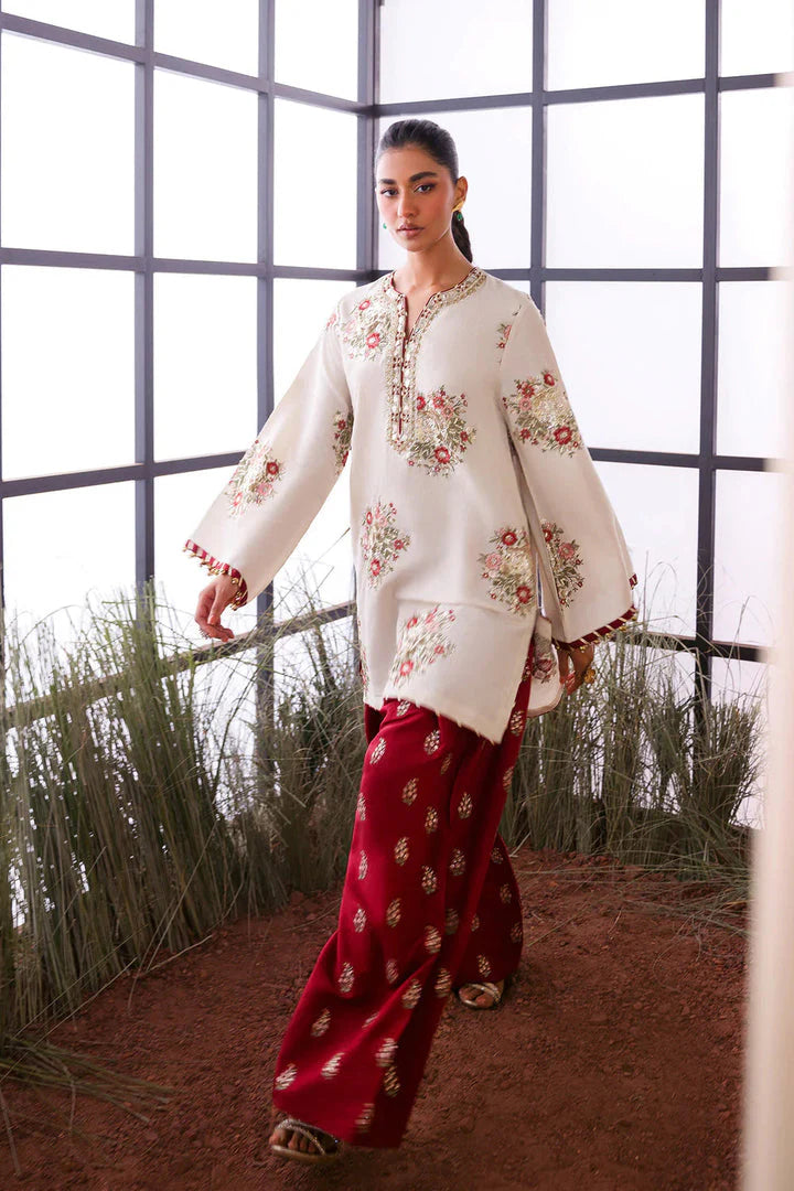 Pure Raw Silk Embroidered Dress with Hand Bag - PW220