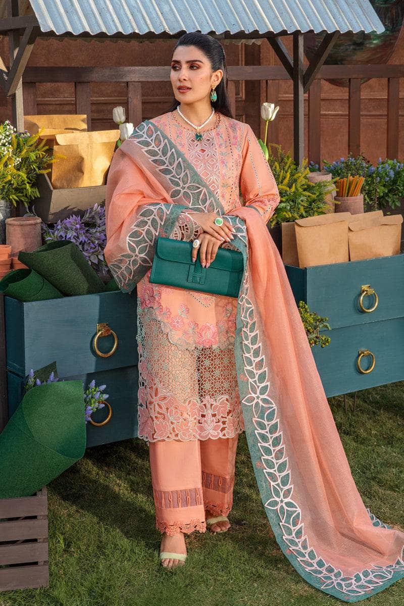 Pure Lawn Peach Chickenkari Dress - LL198