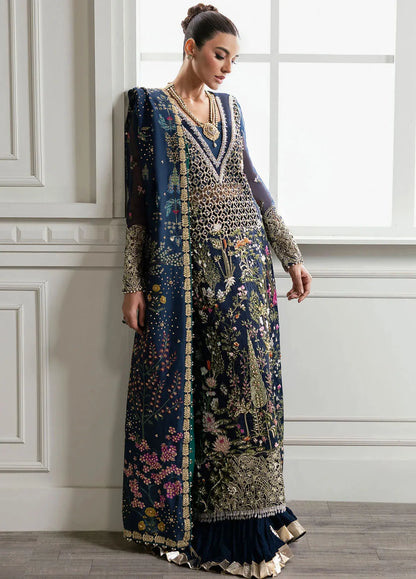 Pure Organza Midnight Blue Embroidered Dress : WW282